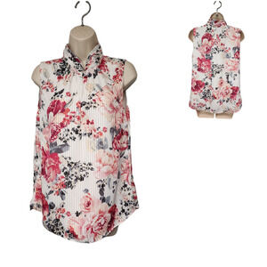 White House Black Market Mock Neck Floral Flowry Blouse Color Pink/White Size 14